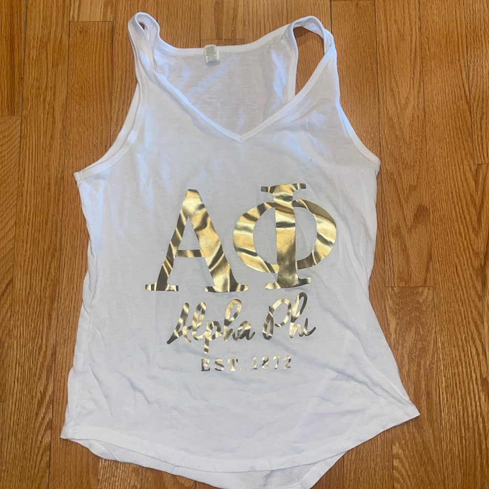 White and Gold Alpha Phi Tank top small womens